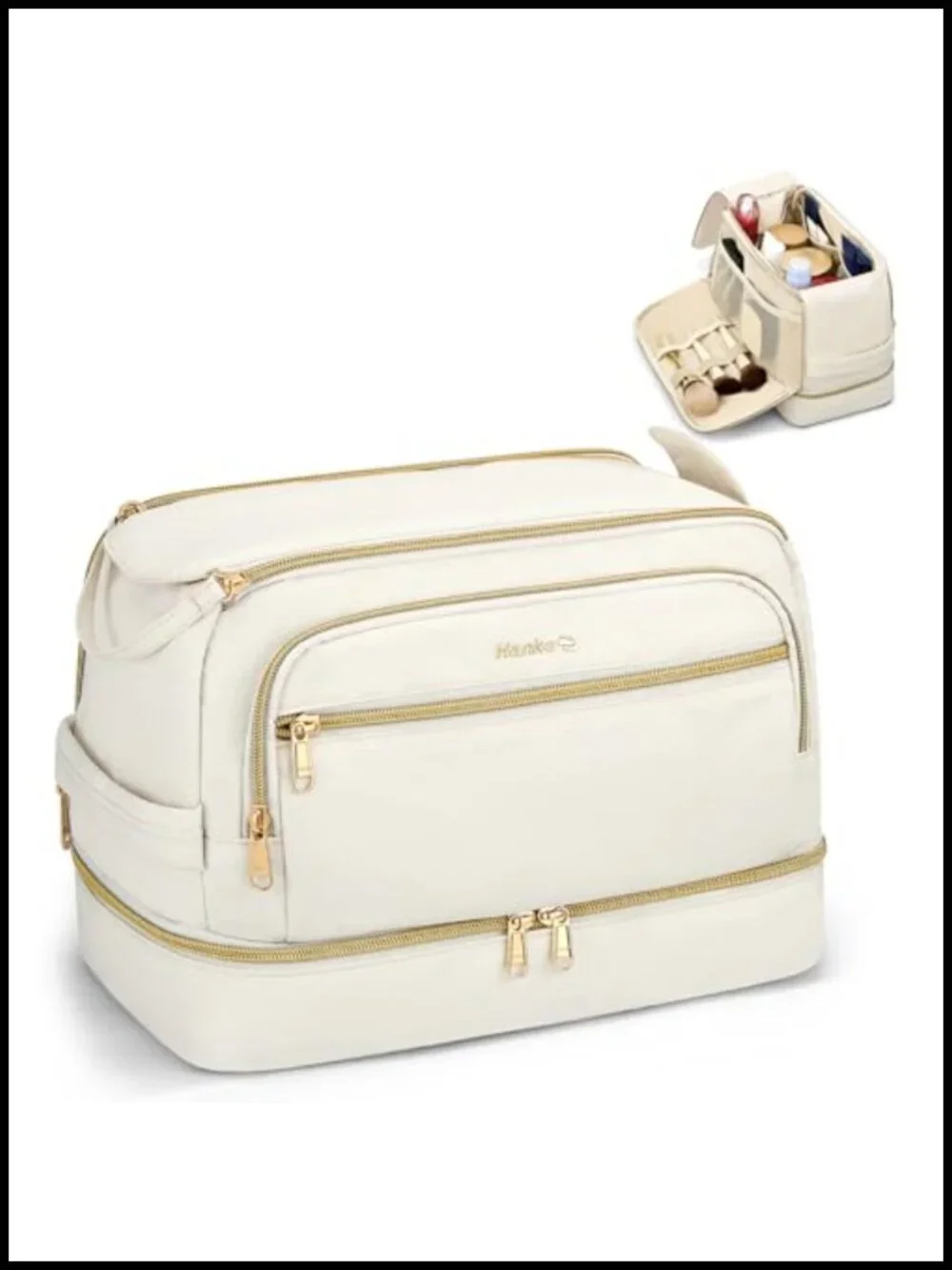 Large Dual-Layer Water-Resistant Cosmetic Bag, Toiletry Organizer for Travel,